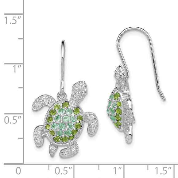 925 Sterling Silver Rhodium-plated Multi CZ Turtle Dangle Earrings - Picture 4 of 4